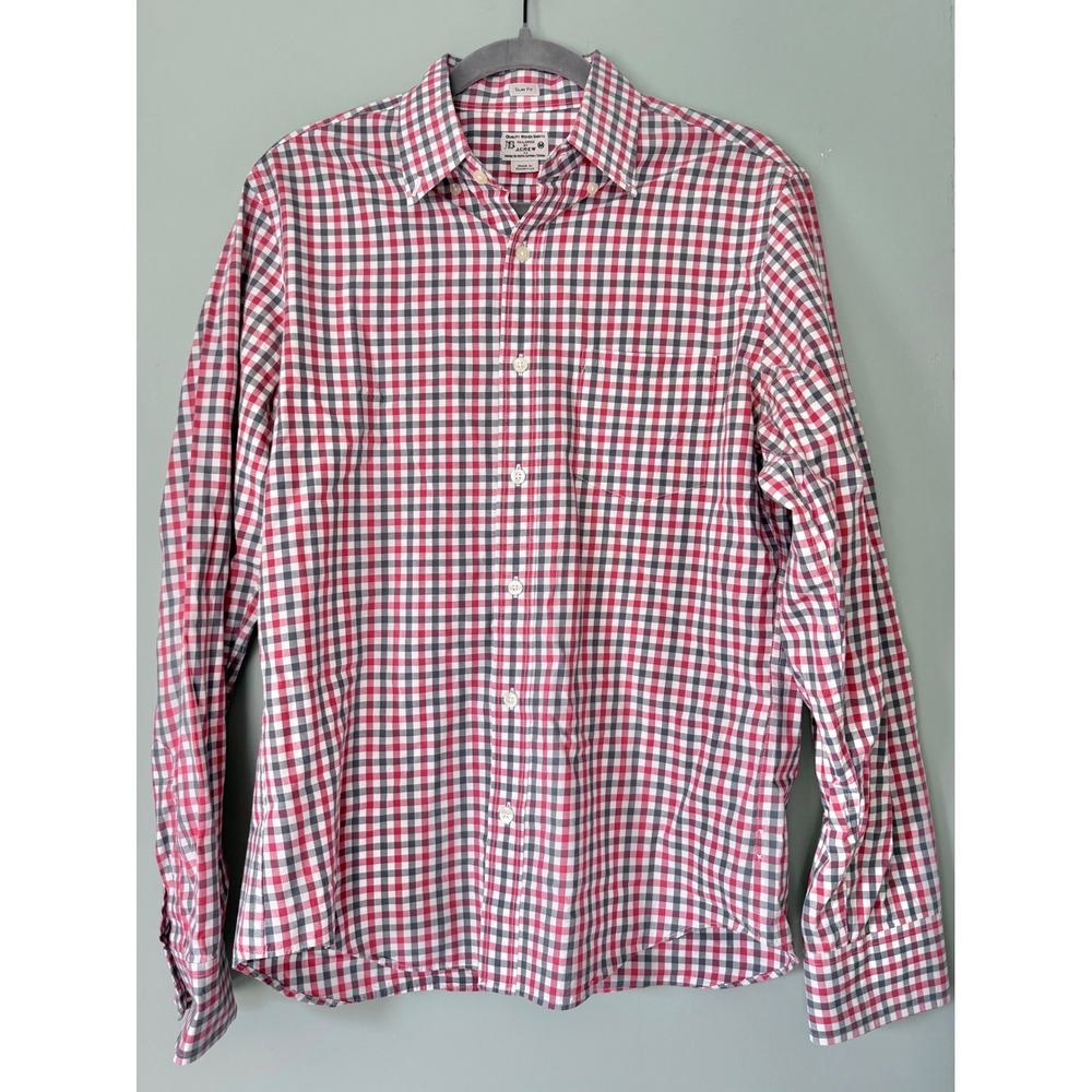 J.Crew Cotton Slim Fit Gingham Check Button Down Shirt Red Navy White Medium